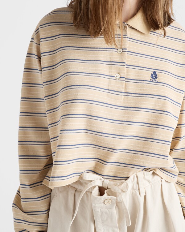 Striped piqué polo shirt - Desert/Royal Blue Striped piqué polo shirt - Desert/Royal Blue