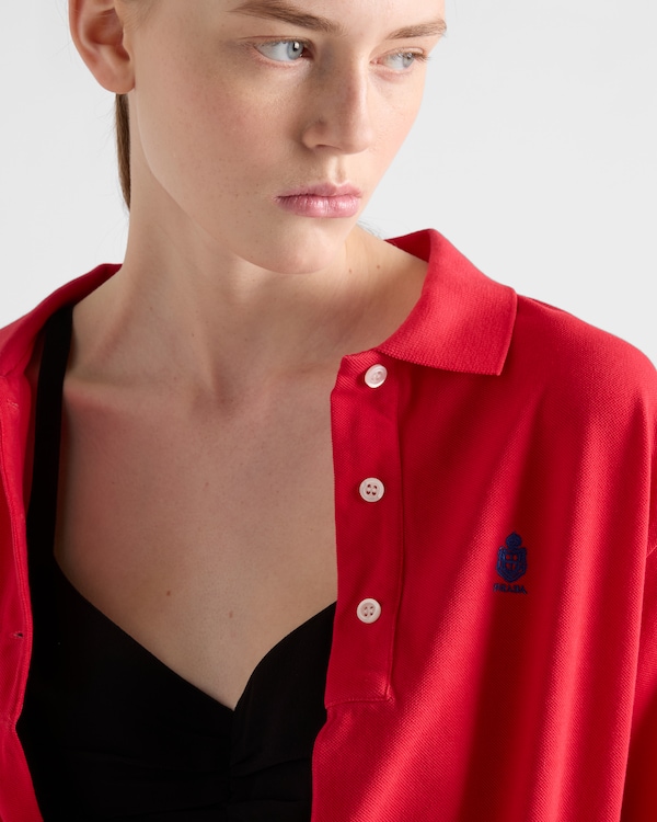 Long-sleeved cotton piqué polo shirt - Red Long-sleeved cotton piqué polo shirt - Red