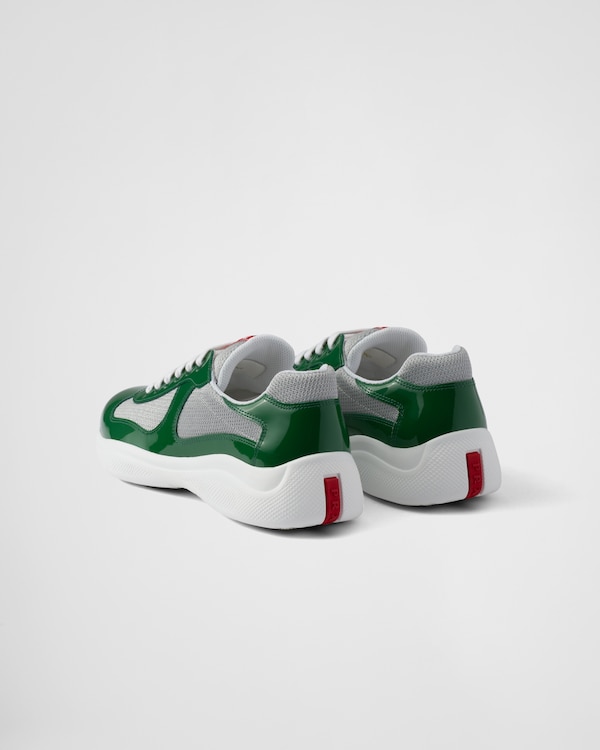 Patent leather and technical fabric Prada America's Cup sneakers - Green / Silver Patent leather and technical fabric Prada America's Cup sneakers - Green / Silver