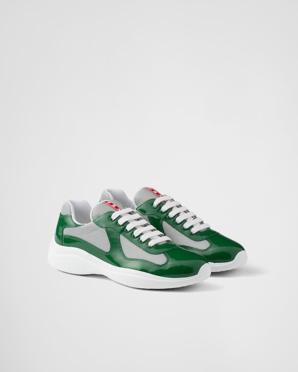 Patent leather and technical fabric Prada America's Cup sneakers - Green / Silver Patent leather and technical fabric Prada America's Cup sneakers - Green / Silver