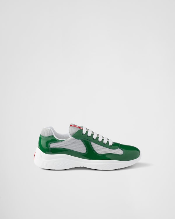 Patent leather and technical fabric Prada America's Cup sneakers - Green / Silver Patent leather and technical fabric Prada America's Cup sneakers - Green / Silver