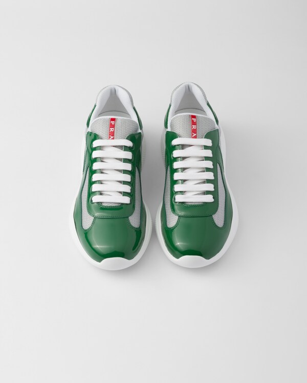 Patent leather and technical fabric Prada America's Cup sneakers - Green / Silver Patent leather and technical fabric Prada America's Cup sneakers - Green / Silver