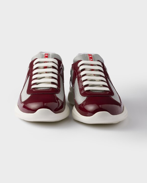 Patent leather and technical fabric Prada America's Cup sneakers - Burgundy-Silver Patent leather and technical fabric Prada America's Cup sneakers - Burgundy-Silver
