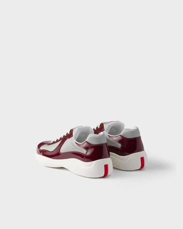 Patent leather and technical fabric Prada America's Cup sneakers - Burgundy-Silver Patent leather and technical fabric Prada America's Cup sneakers - Burgundy-Silver
