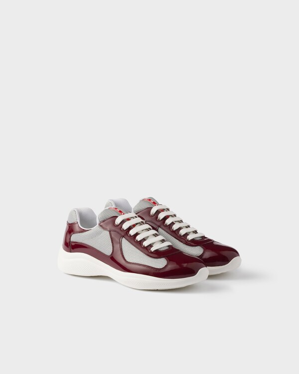 Patent leather and technical fabric Prada America's Cup sneakers - Burgundy-Silver Patent leather and technical fabric Prada America's Cup sneakers - Burgundy-Silver