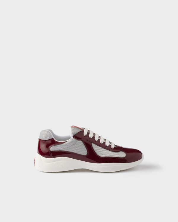 Patent leather and technical fabric Prada America's Cup sneakers - Burgundy-Silver Patent leather and technical fabric Prada America's Cup sneakers - Burgundy-Silver