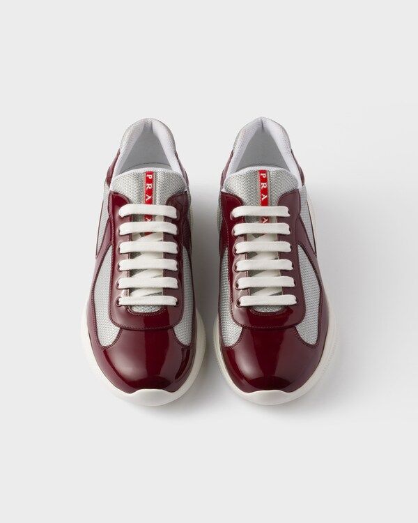 Patent leather and technical fabric Prada America's Cup sneakers - Burgundy-Silver Patent leather and technical fabric Prada America's Cup sneakers - Burgundy-Silver