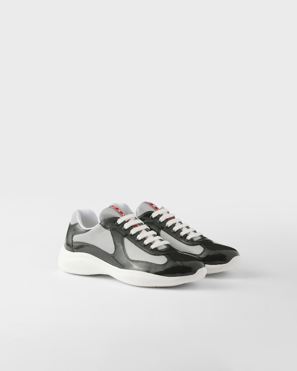 Patent leather and technical fabric Prada America's Cup sneakers - Anthracite Gray/Silver Patent leather and technical fabric Prada America's Cup sneakers - Anthracite Gray/Silver