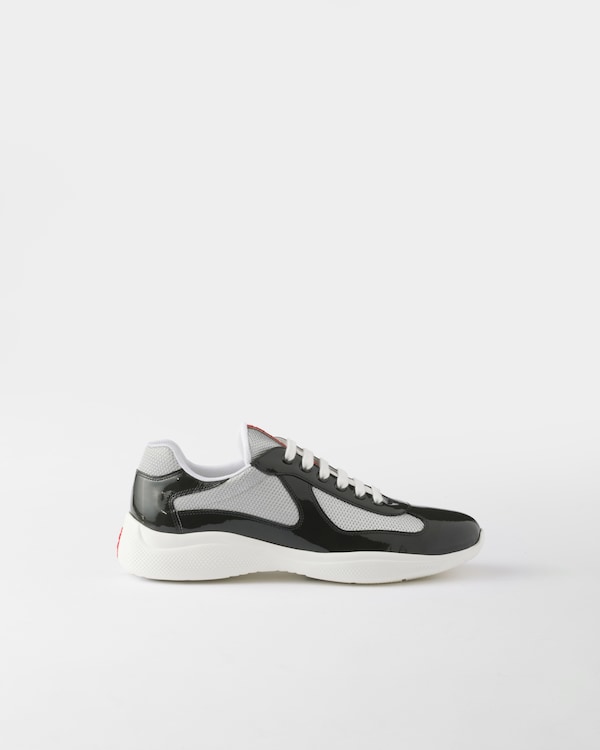 Patent leather and technical fabric Prada America's Cup sneakers - Anthracite Gray/Silver Patent leather and technical fabric Prada America's Cup sneakers - Anthracite Gray/Silver