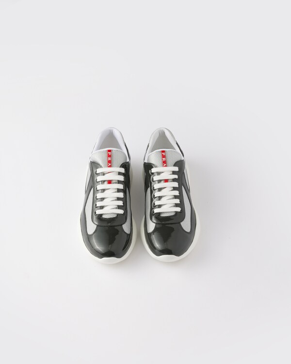 Patent leather and technical fabric Prada America's Cup sneakers - Anthracite Gray/Silver Patent leather and technical fabric Prada America's Cup sneakers - Anthracite Gray/Silver