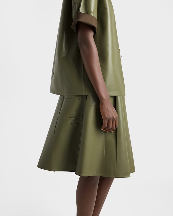 Pleated nappa leather skirt - Olive Green Pleated nappa leather skirt - Olive Green