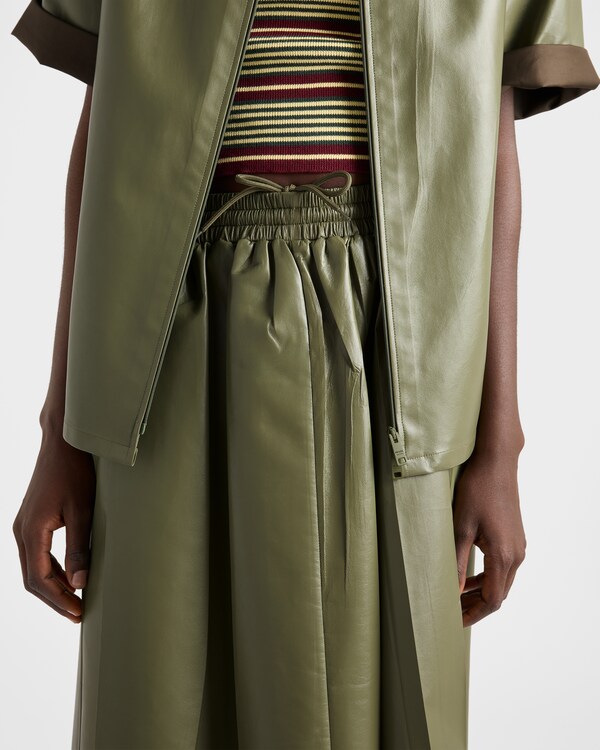 Pleated nappa leather skirt - Olive Green Pleated nappa leather skirt - Olive Green