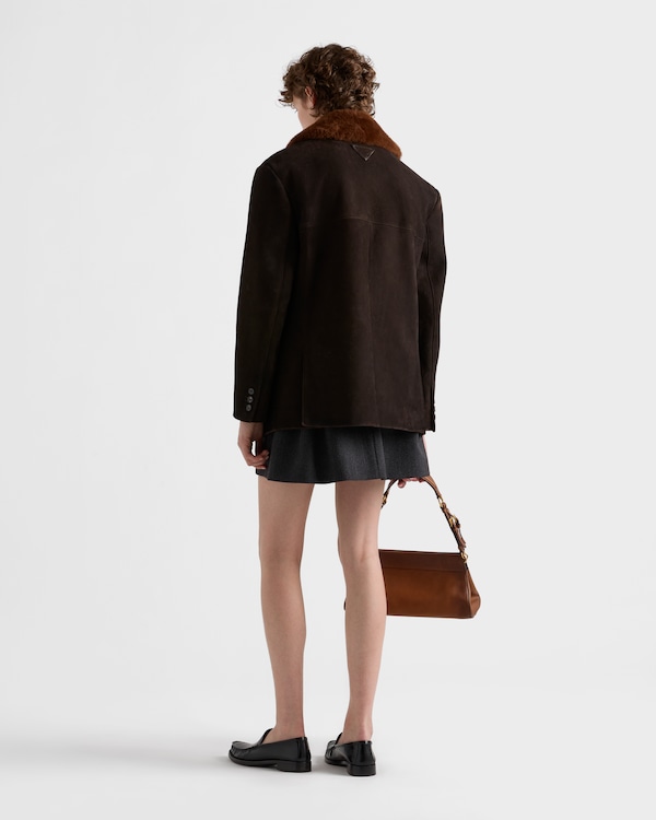 Suede and shearling caban jacket - Ebony Suede and shearling caban jacket - Ebony