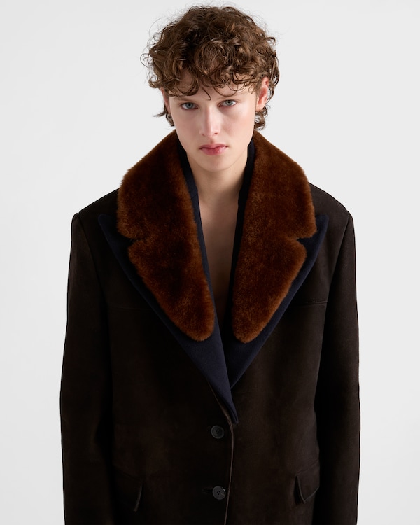 Suede and shearling caban jacket - Ebony Suede and shearling caban jacket - Ebony