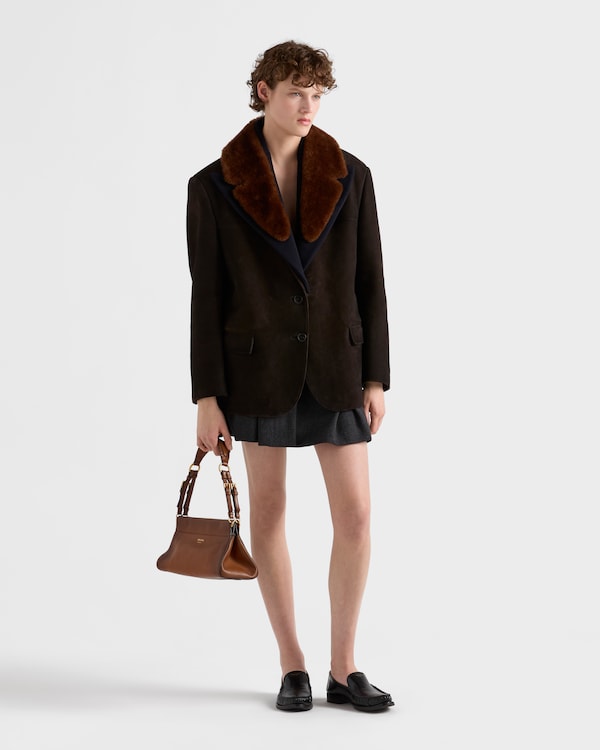 Suede and shearling caban jacket - Ebony Suede and shearling caban jacket - Ebony