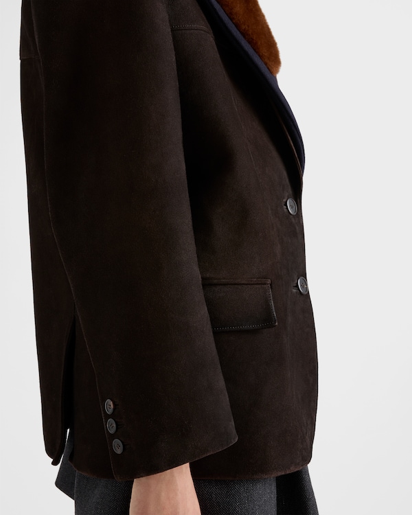 Suede and shearling caban jacket - Ebony Suede and shearling caban jacket - Ebony