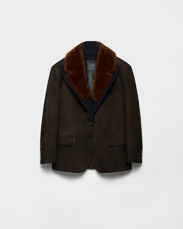 Suede and shearling caban jacket - Ebony Suede and shearling caban jacket - Ebony