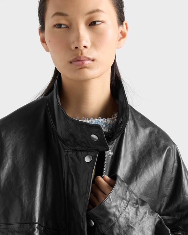 Antiqued leather caban jacket - Black Antiqued leather caban jacket - Black