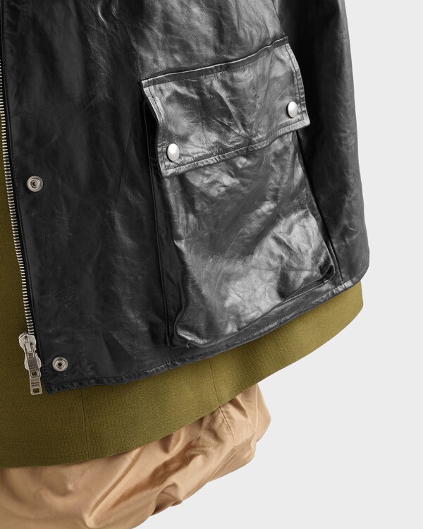 Antiqued leather caban jacket - Black Antiqued leather caban jacket - Black