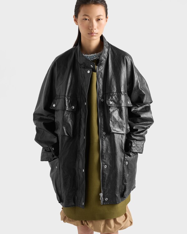 Antiqued leather caban jacket - Black Antiqued leather caban jacket - Black