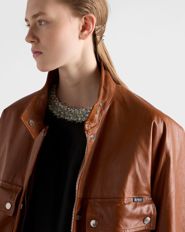 Antiqued leather caban jacket - Brandy Antiqued leather caban jacket - Brandy