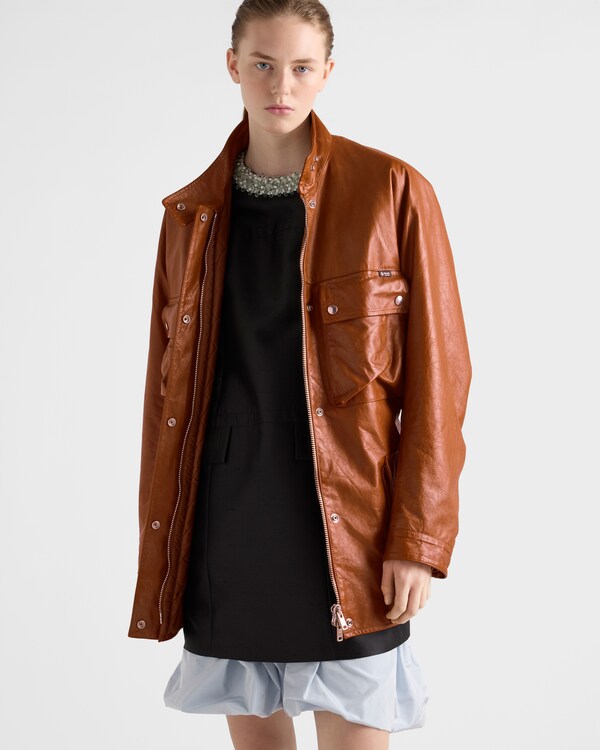 Antiqued leather caban jacket - Brandy Antiqued leather caban jacket - Brandy