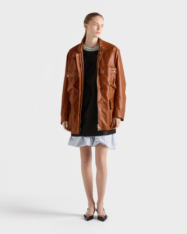 Antiqued leather caban jacket - Brandy Antiqued leather caban jacket - Brandy