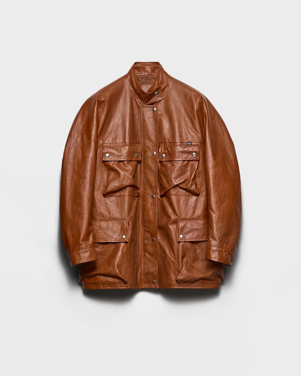 Antiqued leather caban jacket - Brandy Antiqued leather caban jacket - Brandy
