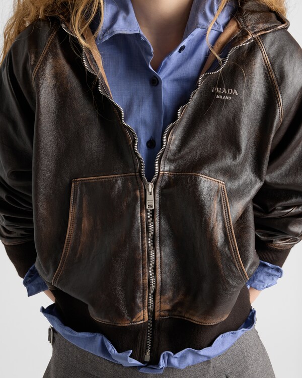 Nappa leather hoodie jacket - Dark Brown Nappa leather hoodie jacket - Dark Brown