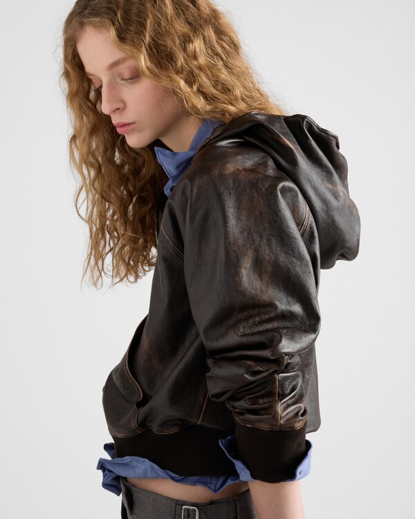 Nappa leather hoodie jacket - Dark Brown Nappa leather hoodie jacket - Dark Brown