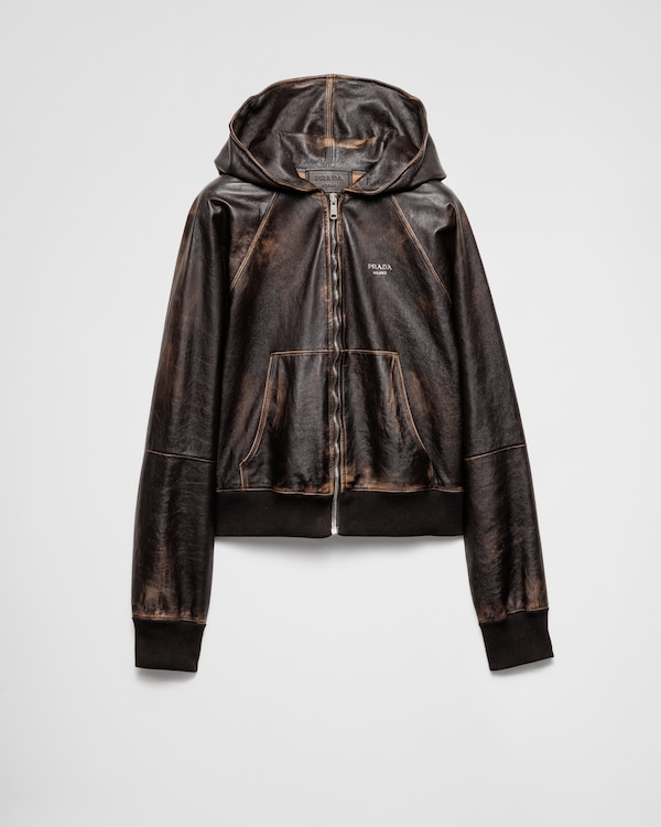 Nappa leather hoodie jacket - Dark Brown Nappa leather hoodie jacket - Dark Brown
