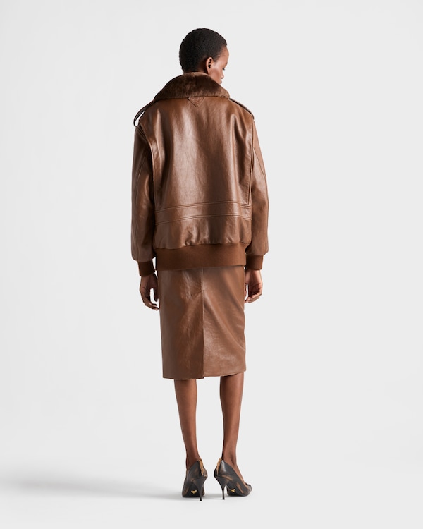 Nappa leather bomber jacket - Brandy Nappa leather bomber jacket - Brandy