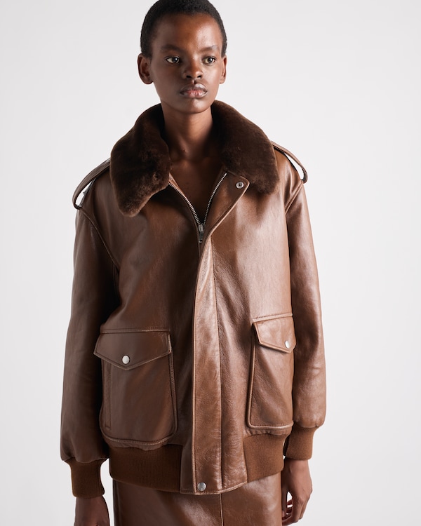 Nappa leather bomber jacket - Brandy Nappa leather bomber jacket - Brandy