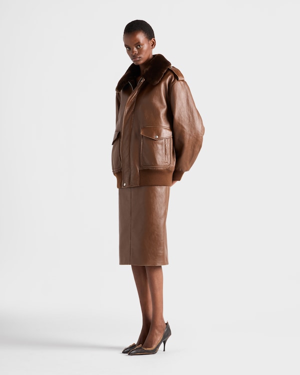 Nappa leather bomber jacket - Brandy Nappa leather bomber jacket - Brandy