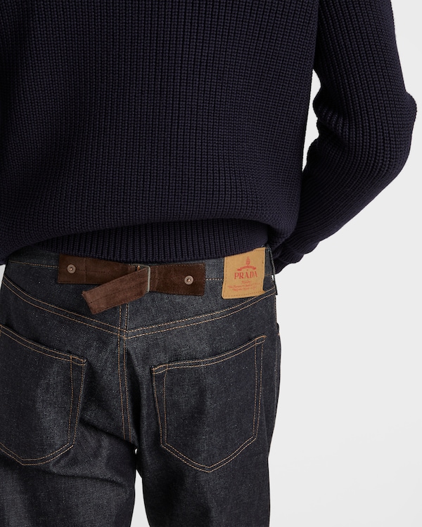 Raw denim jeans with leather strap - Navy Raw denim jeans with leather strap - Navy