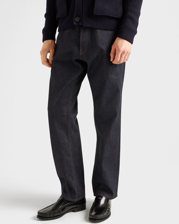 Raw denim jeans with leather strap - Navy Raw denim jeans with leather strap - Navy
