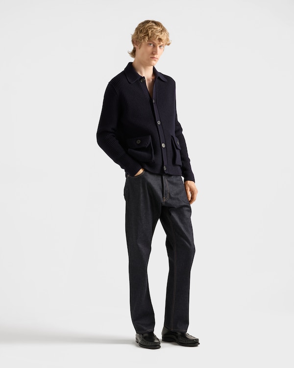 Raw denim jeans with leather strap - Navy Raw denim jeans with leather strap - Navy
