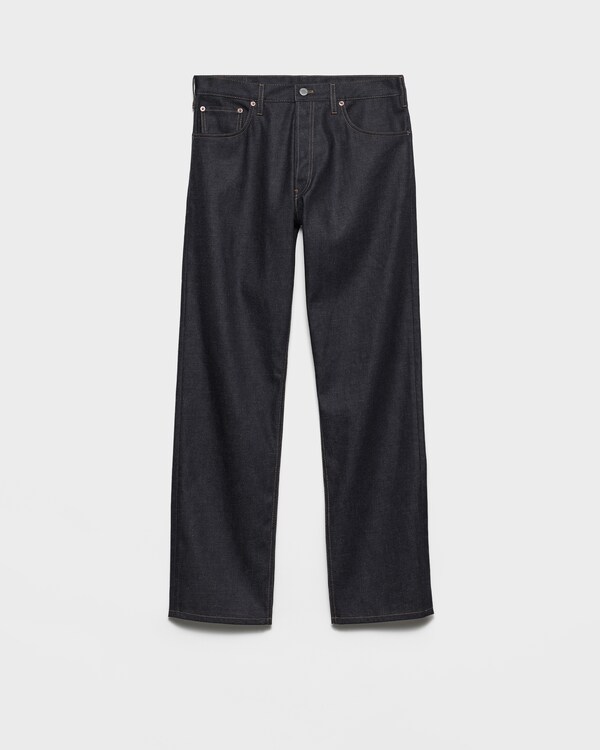 Raw denim jeans with leather strap - Navy Raw denim jeans with leather strap - Navy