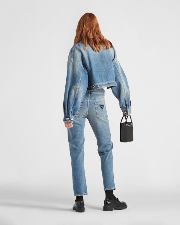 Cropped organic denim jacket - Mid Blue Cropped organic denim jacket - Mid Blue
