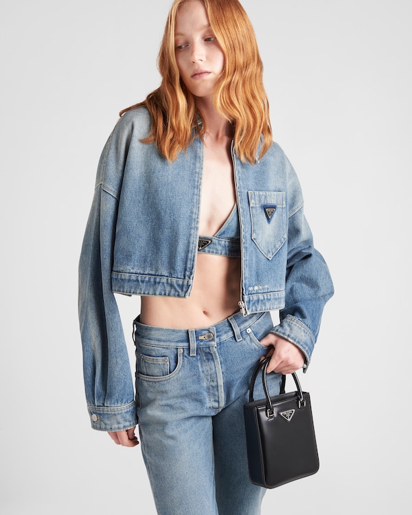 Cropped organic denim jacket - Mid Blue Cropped organic denim jacket - Mid Blue