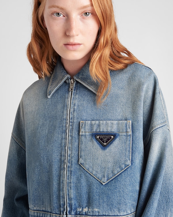 Cropped organic denim jacket - Mid Blue Cropped organic denim jacket - Mid Blue