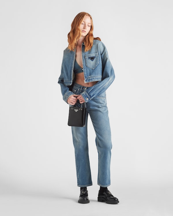 Cropped organic denim jacket - Mid Blue Cropped organic denim jacket - Mid Blue