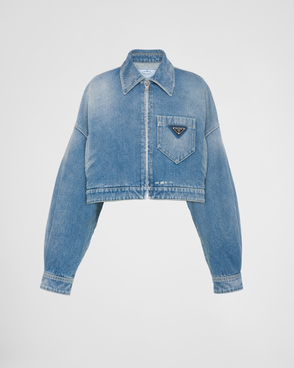 Cropped organic denim jacket - Mid Blue Cropped organic denim jacket - Mid Blue