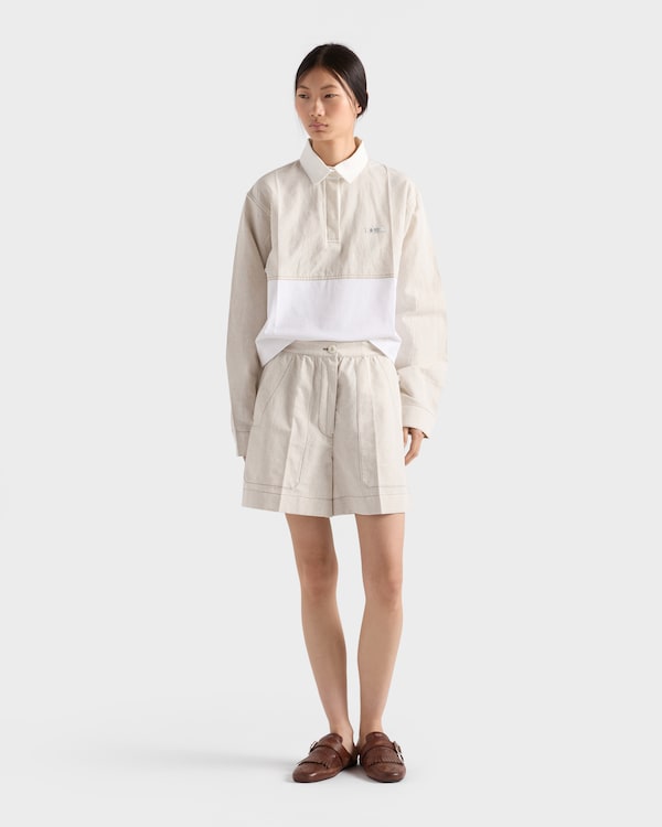 Chambray和平纹针织Polo衫 - 米色/白色 Chambray和平纹针织Polo衫 - 米色/白色
