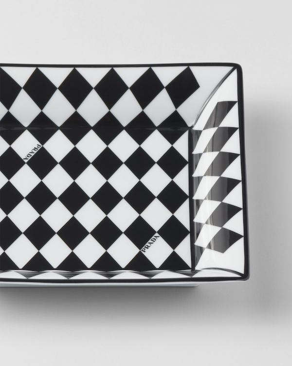 Large square porcelain catchall tray - Checkerboard - White/Black Large square porcelain catchall tray - Checkerboard - White/Black