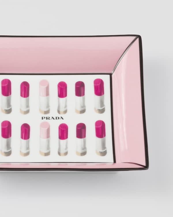Large square porcelain catchall tray - Lipstick - White/Pale Pink Large square porcelain catchall tray - Lipstick - White/Pale Pink