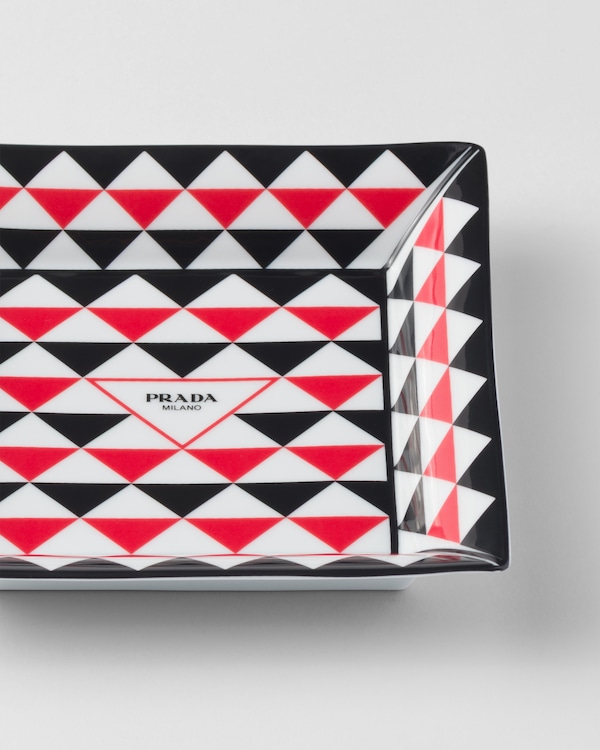 Large square porcelain catchall tray - Triangles - Black/Red/White Large square porcelain catchall tray - Triangles - Black/Red/White