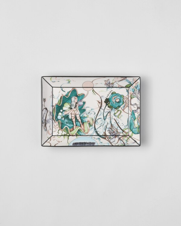 Large rectangular porcelain catchall tray - Florid - Jade Green Large rectangular porcelain catchall tray - Florid - Jade Green
