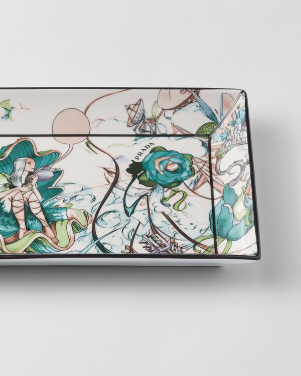 Large rectangular porcelain catchall tray - Florid - Jade Green Large rectangular porcelain catchall tray - Florid - Jade Green