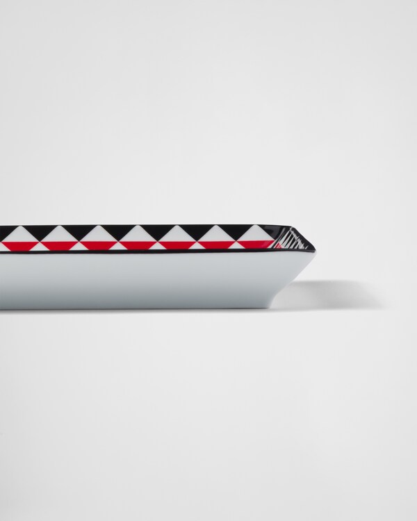 Large rectangular porcelain catchall tray - Triangles - Black/Red/White Large rectangular porcelain catchall tray - Triangles - Black/Red/White
